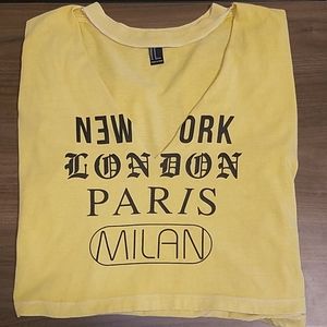 Yellow and Black Ripped T-shirt Crop Top
